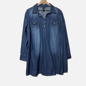 Bit & Bridle western style chambray denim shirt dress 1X cowgirl rodeo